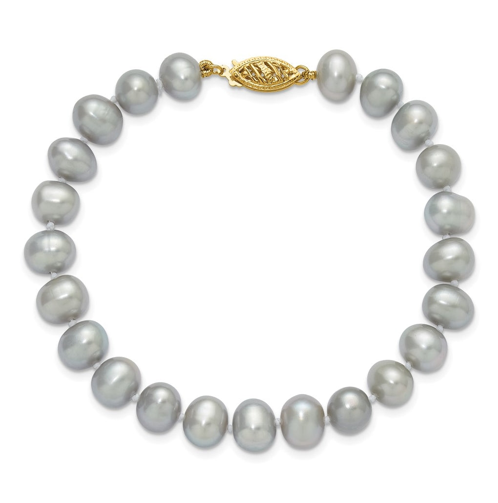 1/20 14K Gold Filled Near Round Grey FWC Pearl 7.5in Bracelet