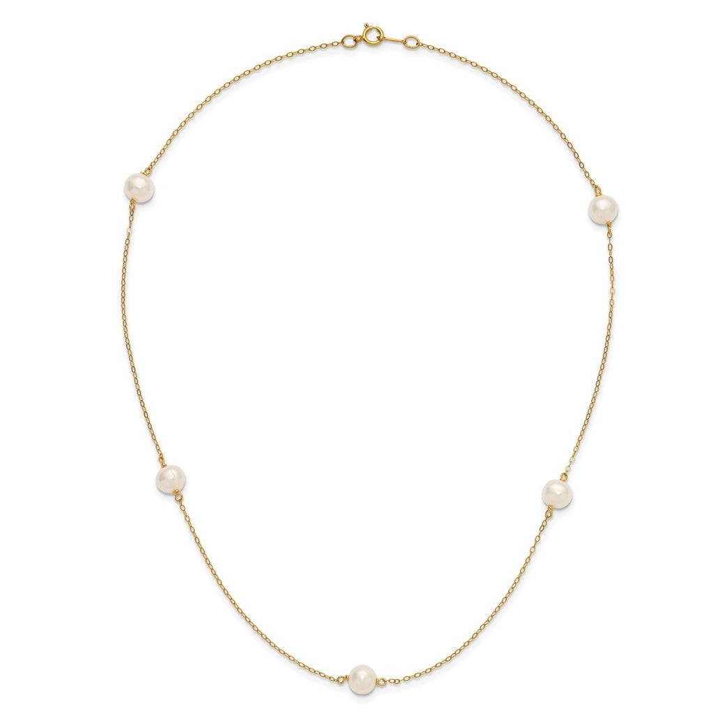 1/20 14K Gold Filled 7-8mm 5-Station Near Rnd White Freshwater Culture Pearl 18in Necklace