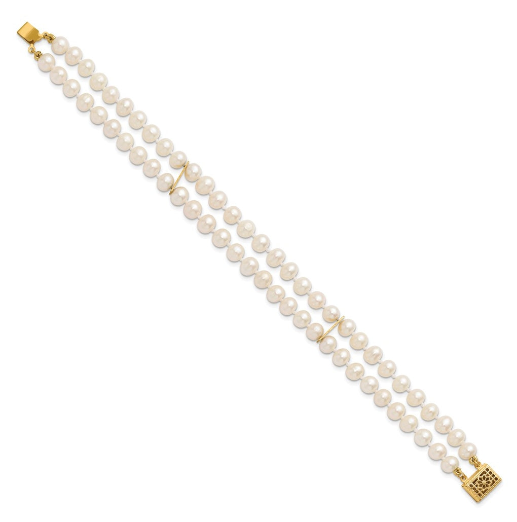 1/20 14K Gold Filled 5-6mm Near Rnd White Freshwater Culture Pearl 2-Strand 7.5in Bracelet