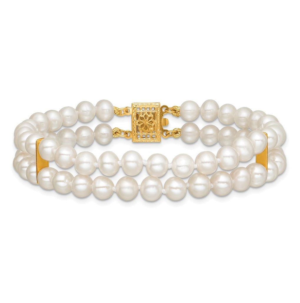 1/20 14K Gold Filled 5-6mm Near Rnd White Freshwater Culture Pearl 2-Strand 7.5in Bracelet