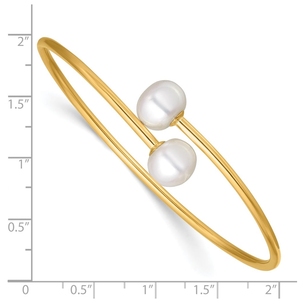 1/20 14K Gold Filled 10-11mm Button White Freshwater Culture Pearl Flexible Bangle