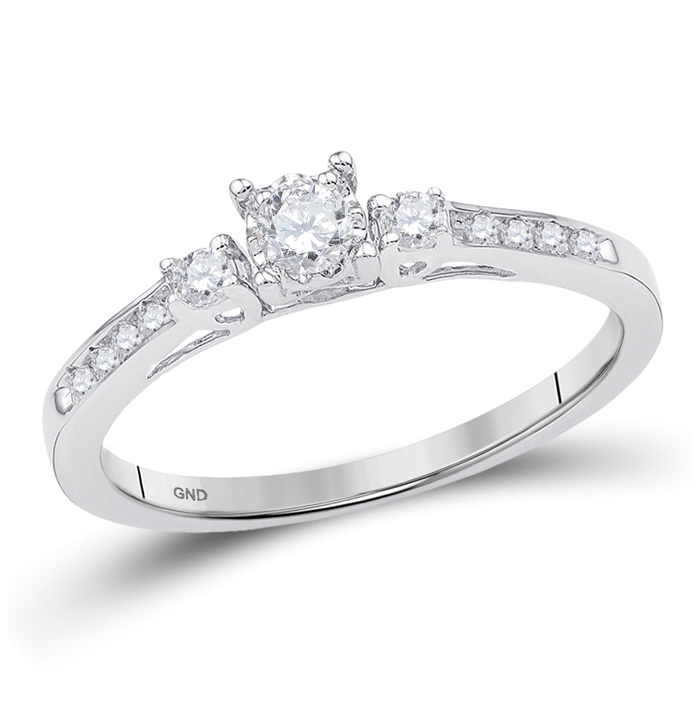 10K White Gold Womens Round Diamond 3-stone Promise Ring 1/6 Cttw, Womens Size: 5-10