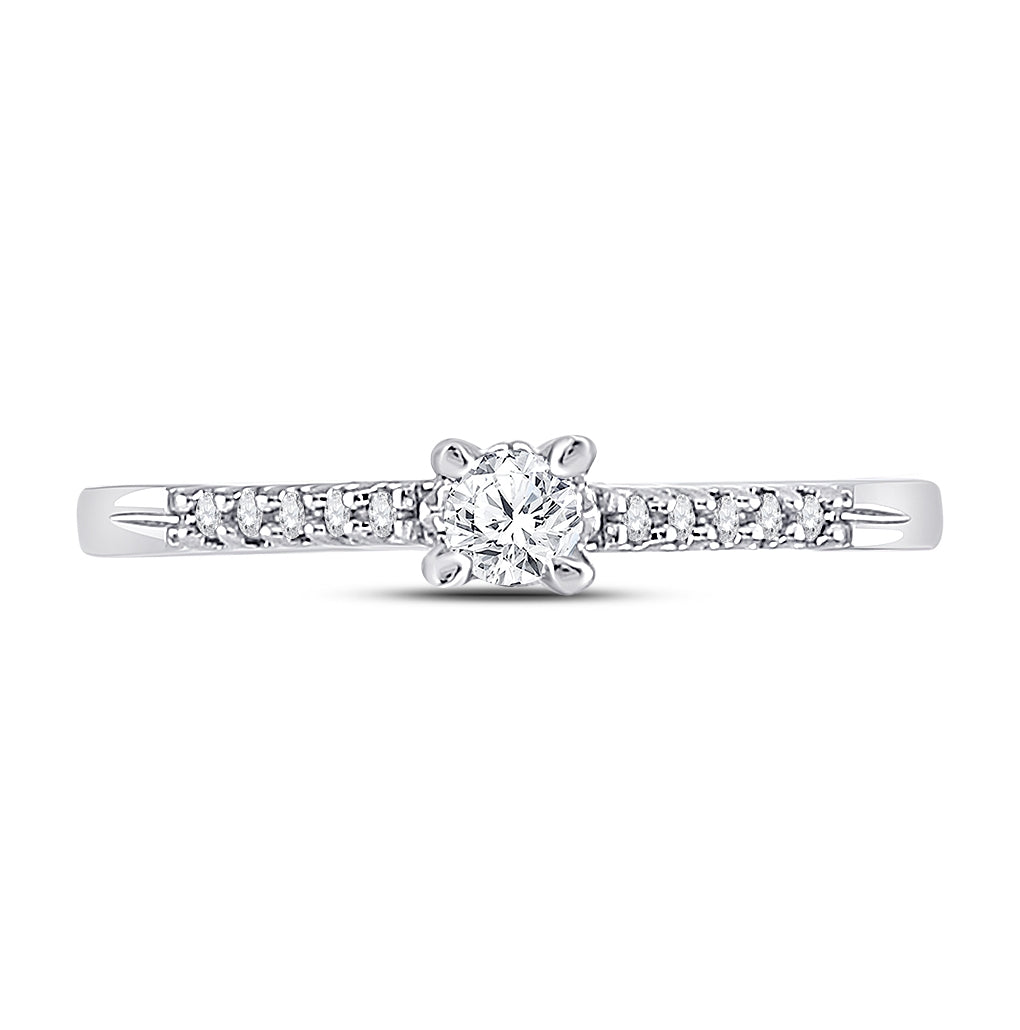10K White Gold Womens Round Diamond Solitaire Promise Ring 1/8 Cttw, Womens Size: 5-10
