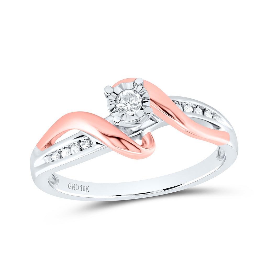 10K White & Rose-tone Gold Round Diamond Solitaire Bridal Wedding Engagement Ring 1/8 Cttw, Womens Size: 5-10