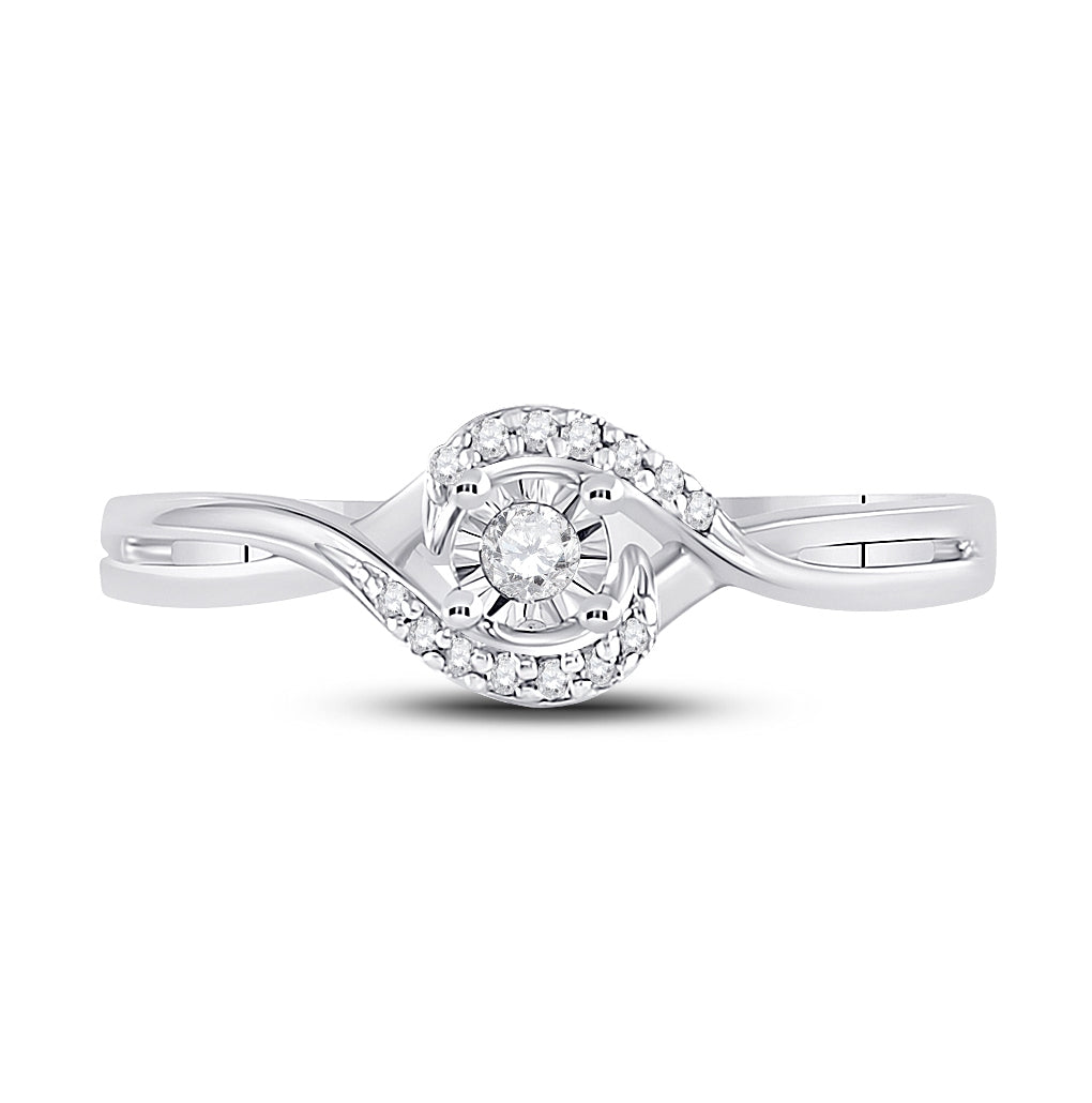 10K White Gold Womens Round Diamond Solitaire Promise Ring 1/10 Cttw, Womens Size: 5-10