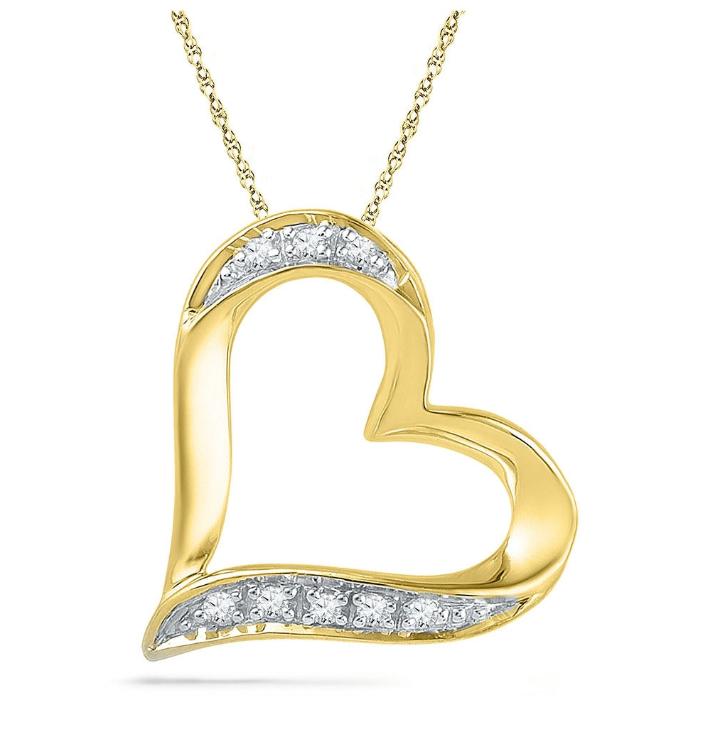 10K Yellow Gold Womens Round Diamond Heart Pendant .03 Cttw, Width: 0.48 In