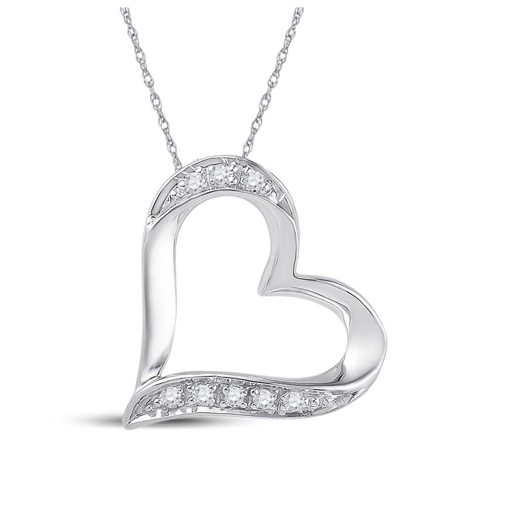 10K White Gold Womens Round Diamond Heart Outline Pendant .03 Cttw, Width: 0.48 In
