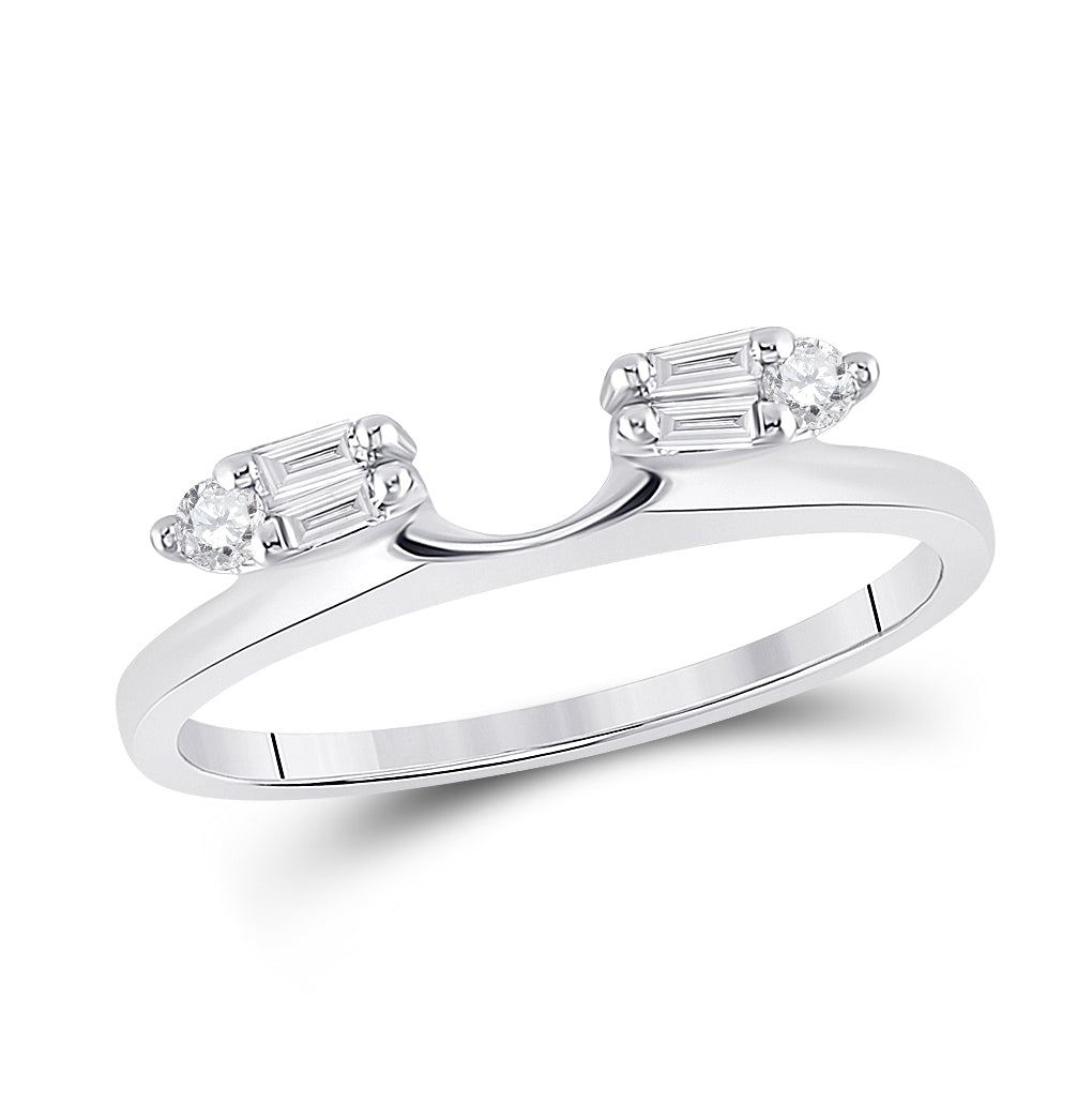 14kt White Gold Womens Baguette Diamond Ring Guard Wrap Solitaire Enhancer 1/5 Cttw
