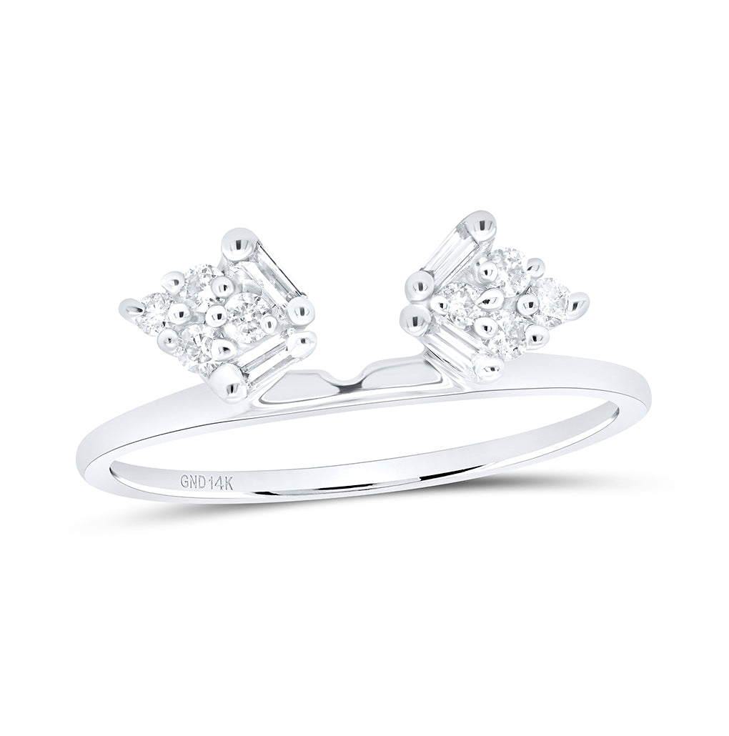14K White Gold Womens Baguette Diamond Ring Guard Wrap Solitaire Enhancer 1/4 Cttw, Womens Size: 5-10