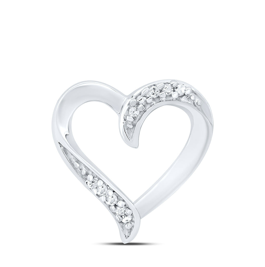 10K White Gold Womens Round Diamond Heart Outline Pendant .03 Cttw, Length: 0.52 In, Width: 0.51 In