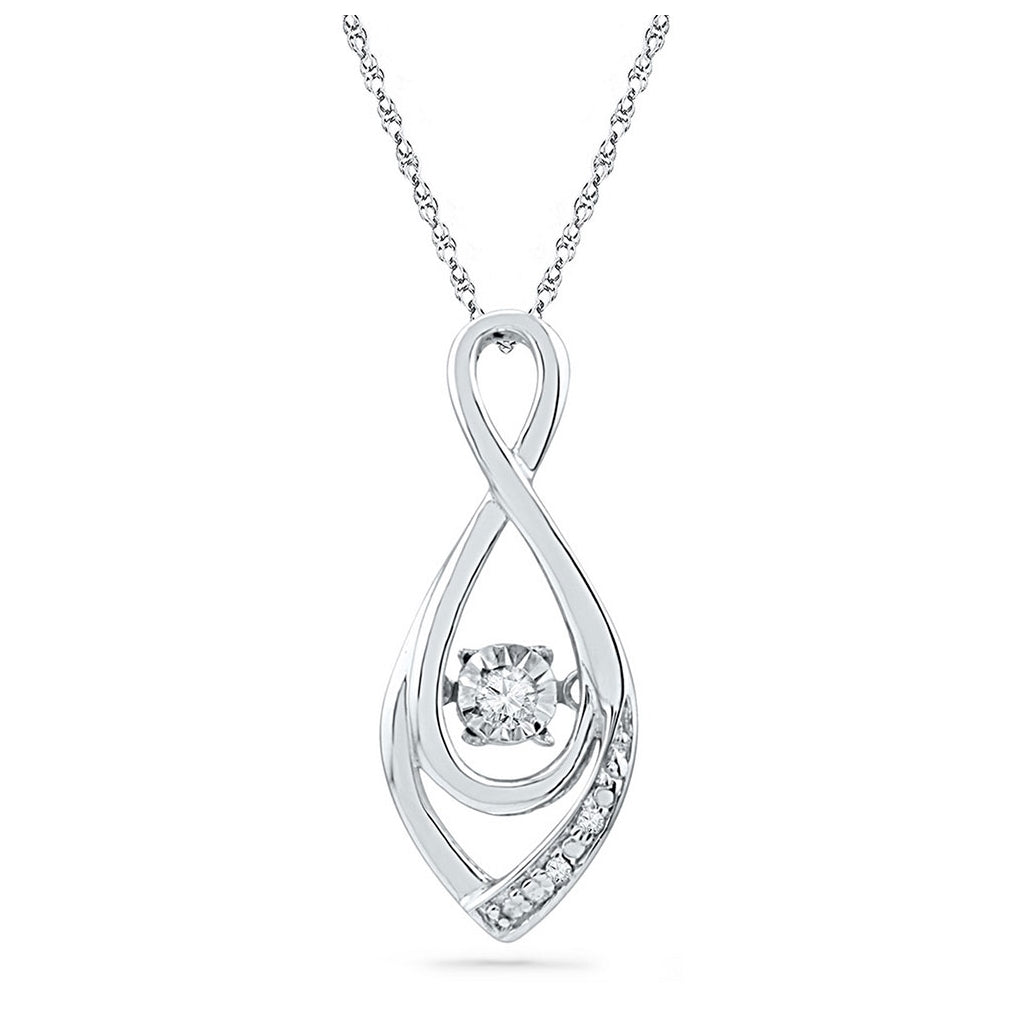 10K White Gold Womens Round Diamond Moving Twinkle Solitaire Teardrop Pendant 1/20 Cttw, Width: 0.31 In