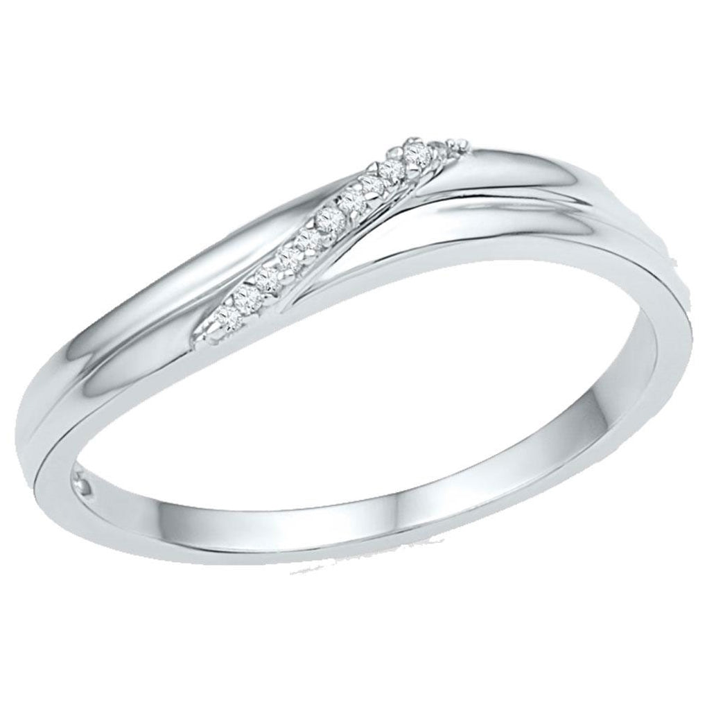 10K White Gold Womens Round Diamond Simple Single Row Band Ring .03 Cttw, Womens Size: 5-10