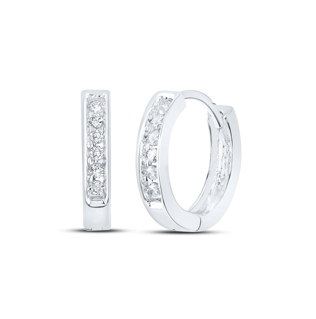 10K White Or Yellow Gold Womens Round Diamond Hoop Earrings