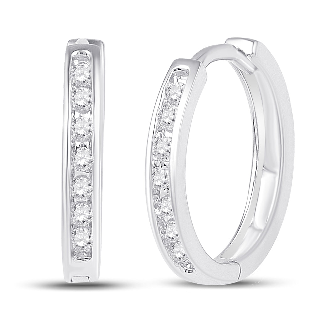 10K White Or Yellow Gold Womens Round Channel-set Diamond Hoop Earrings