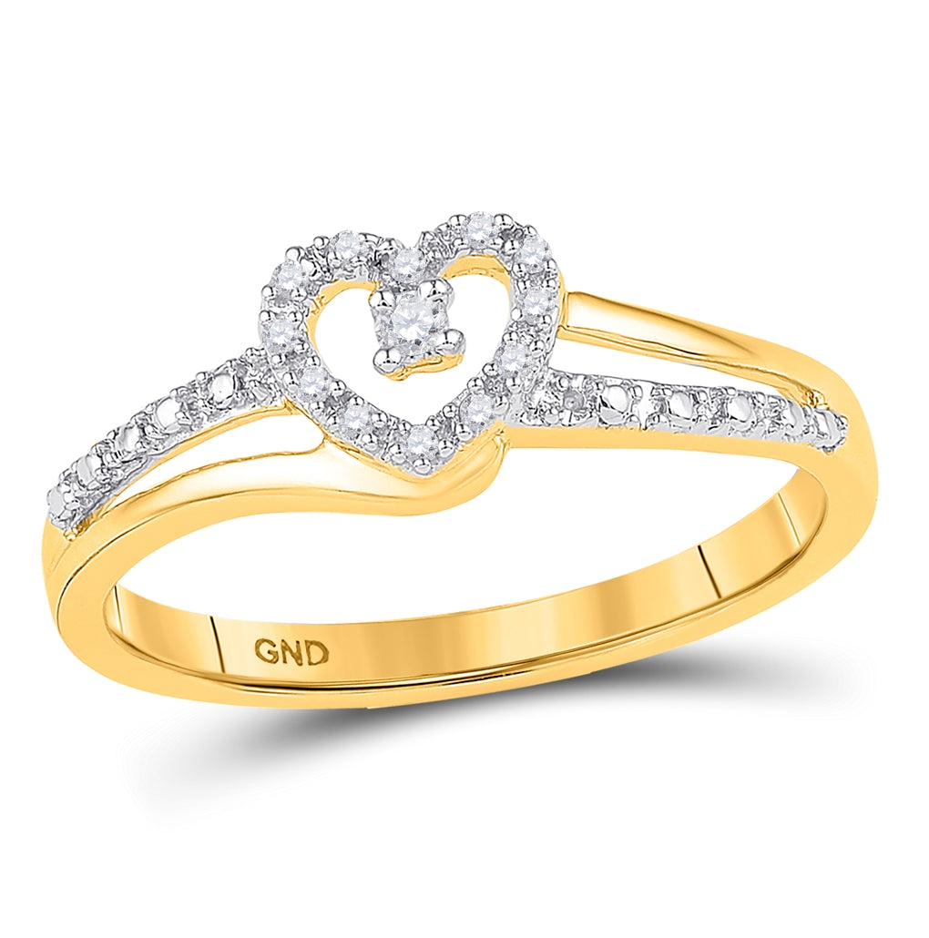 10K Yellow Gold Womens Round Diamond Heart Promise Ring 1/20 Cttw, Womens Size: 5-10