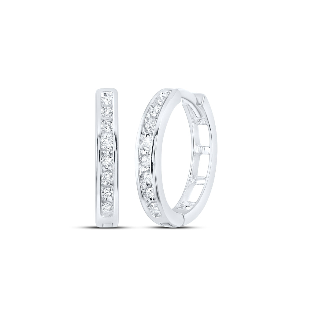 10K White Or Yellow Gold Womens Round Diamond Hoop Earrings