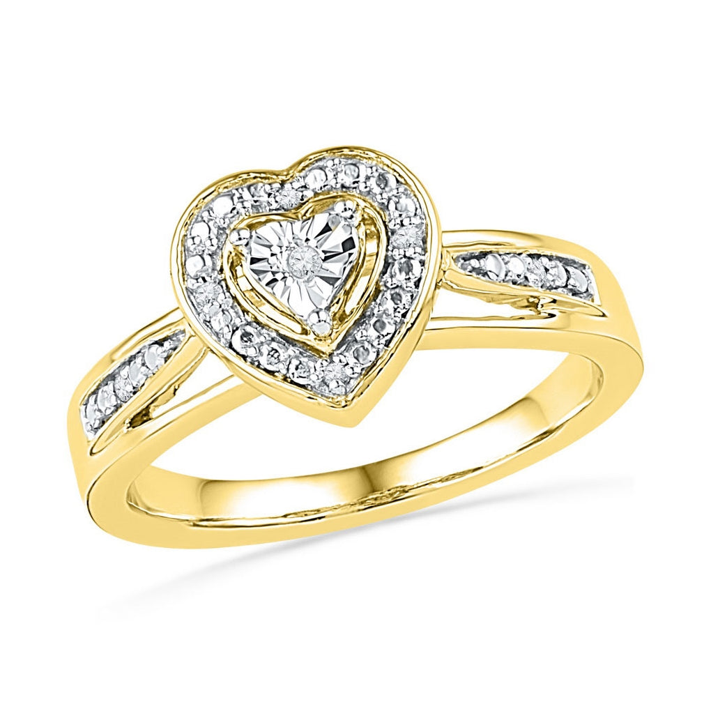 10K Yellow Gold Womens Round Diamond Heart Ring .03ctw, Womens Size: 5-10