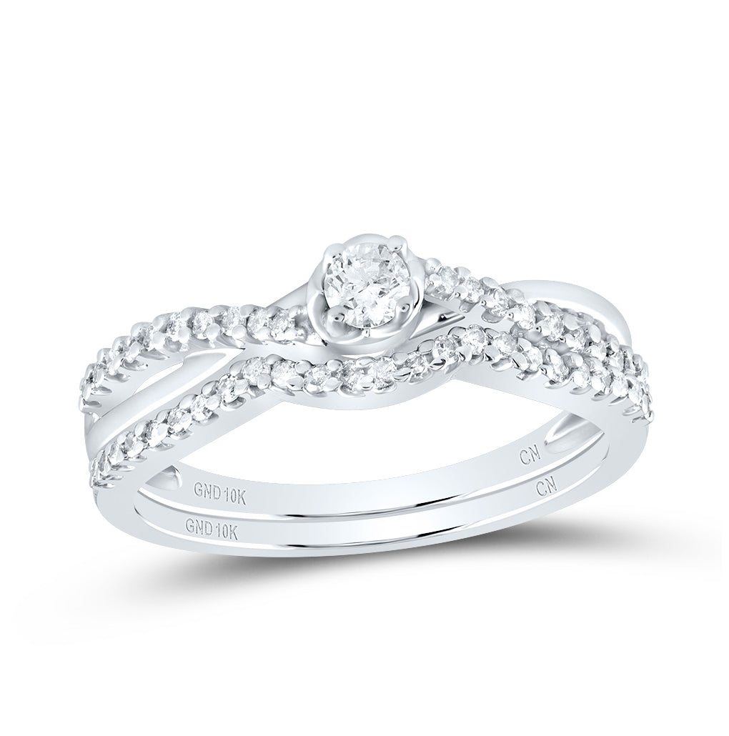10k White Gold Round Diamond Bridal Wedding Ring Band Set 1/3 Cttw, Womens Size: 5-10