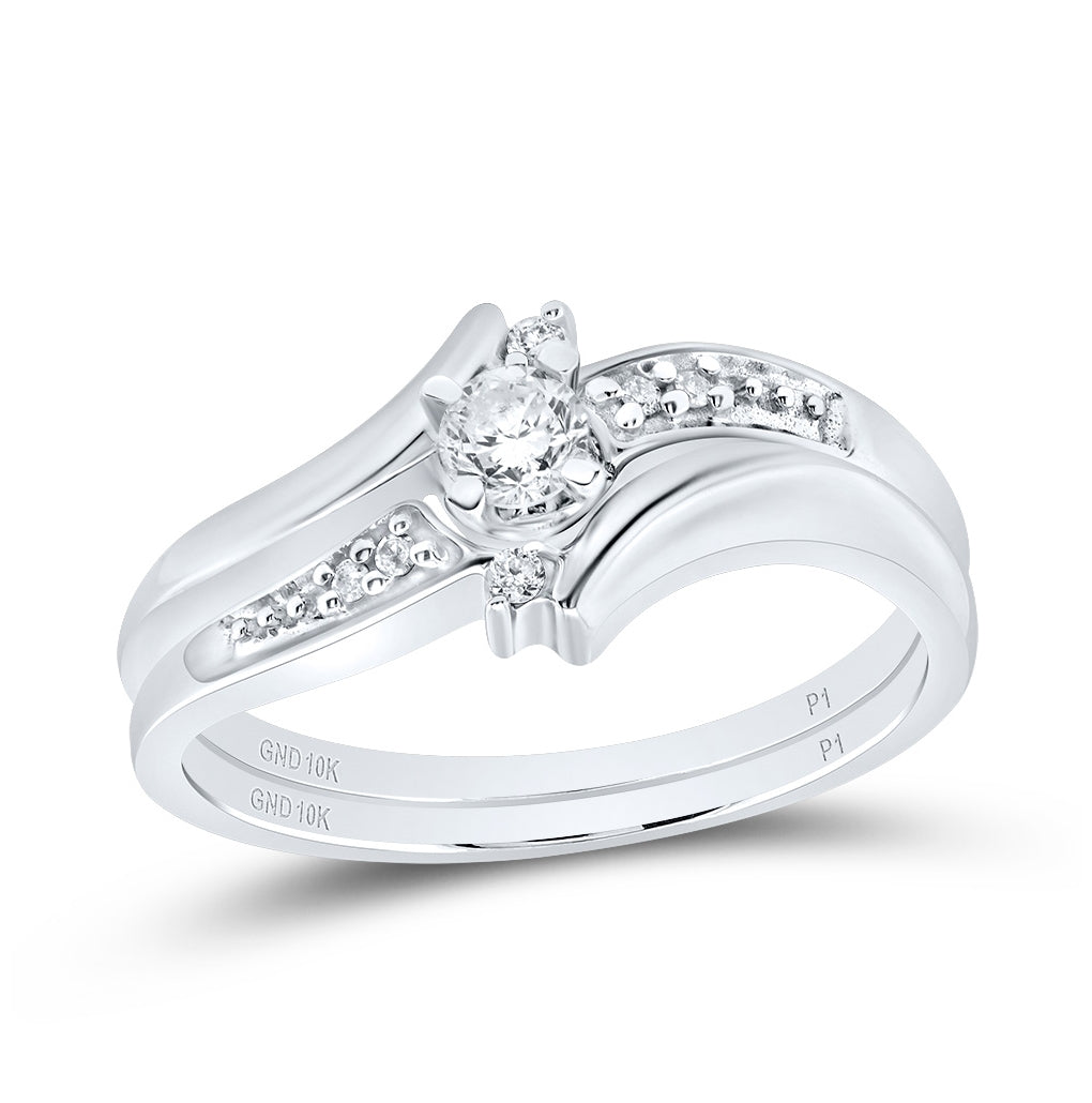 10K White Gold Round Diamond Bridal Wedding Ring Band Set 1/5 Cttw, Womens Size: 5-10