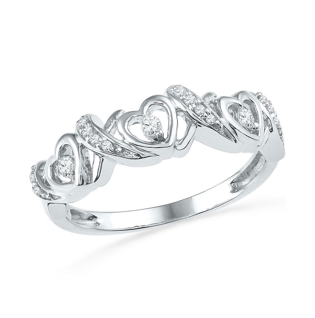 10K White Gold Womens Round Diamond Heart Band Ring 1/8 Cttw, Womens Size: 5-10