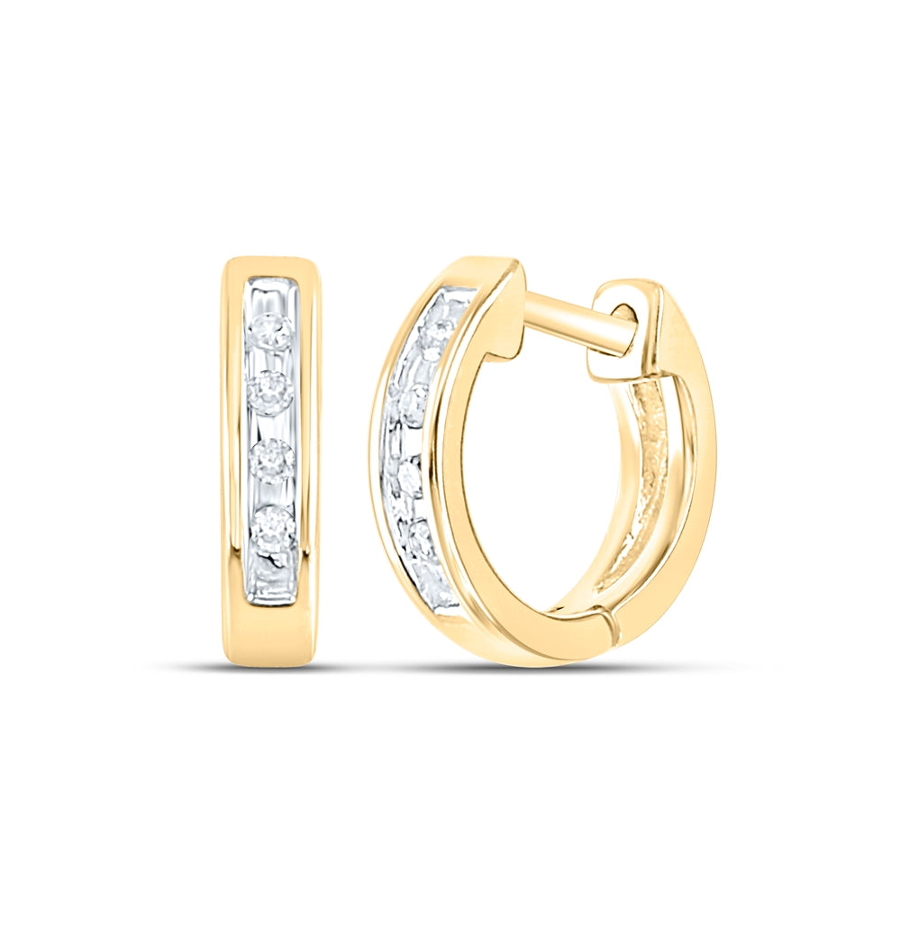 10K Yellow Gold Womens Round Diamond Small Huggie Earrings 1/20 Cttw, Length: 0.38 In, Width: 0.38 In