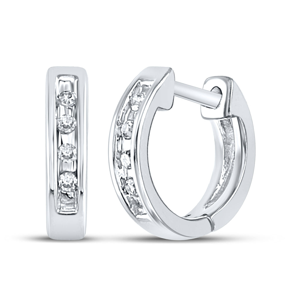 10K White Gold Womens Round Diamond Single Row Huggie Earrings 1/20 Cttw, Length: 0.38 In, Width: 0.38 In