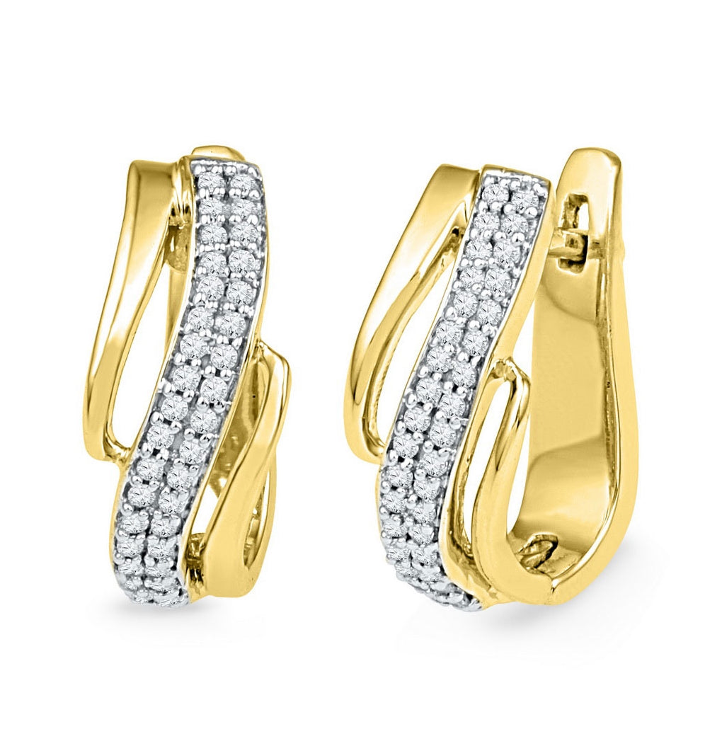 10K Yellow Gold Womens Round Diamond Hoop Earrings 1/4 Cttw, Length: 0.59 In, Width: 0.28 In