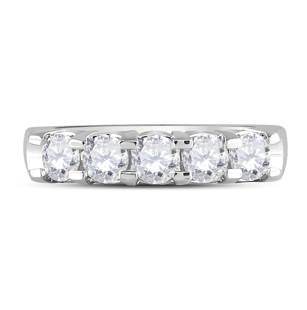 14K White Gold Womens Machine Set Round Diamond 5-stone Wedding Band 1 Cttw, Womens Size: 5-10