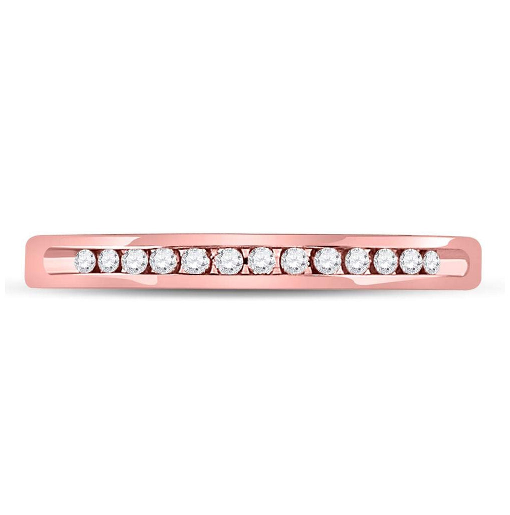 14K White Or Rose Gold Womens Round Diamond Single Row Channel-set Wedding Band , Womens Size: 5-10