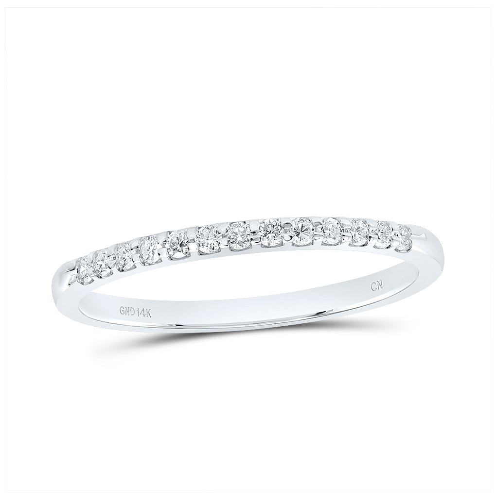 14K White Gold Womens Round Diamond Wedding Single Row Band 1/6 Cttw, Womens Size: 5-10