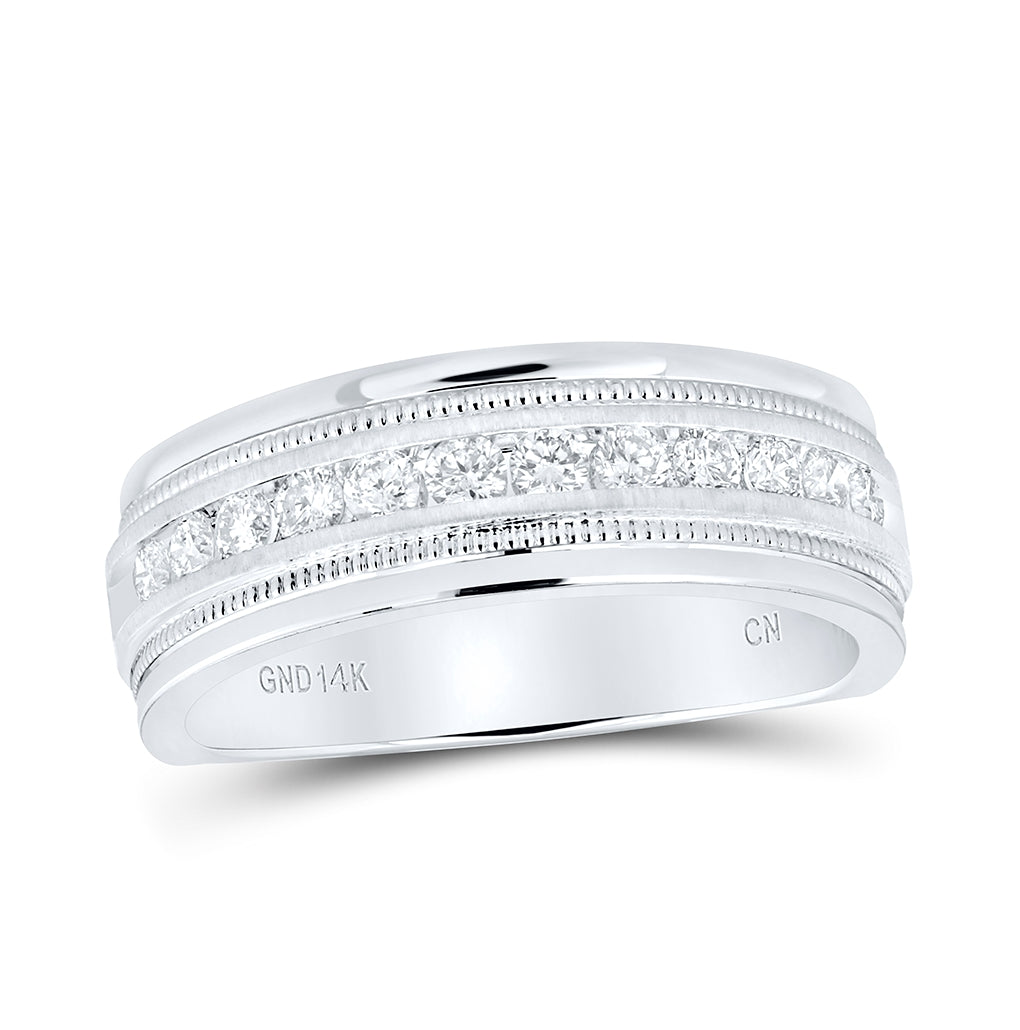 14K White Gold Mens Round Diamond Wedding Single Row Band Ring 1/2 Cttw, Mens Size: 7-13