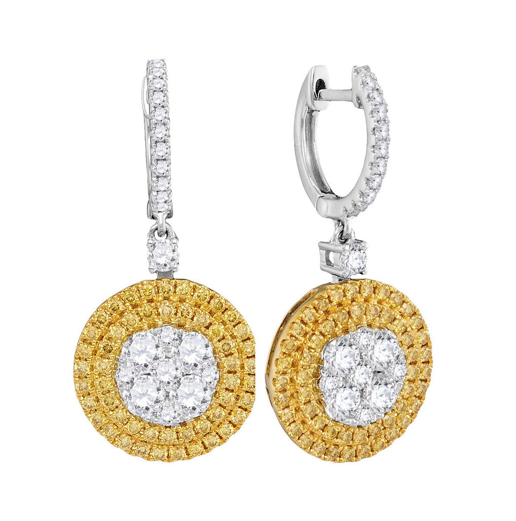 18kt White Gold 18kt White Gold Womens Round Yellow Diamond Circle Dangle Earrings 2-1/3 Cttw