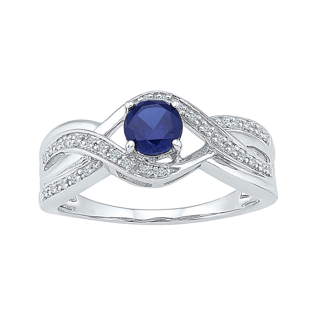 Sterling Silver Womens Round Lab-created Blue Sapphire Solitaire Ring 7/8 Cttw