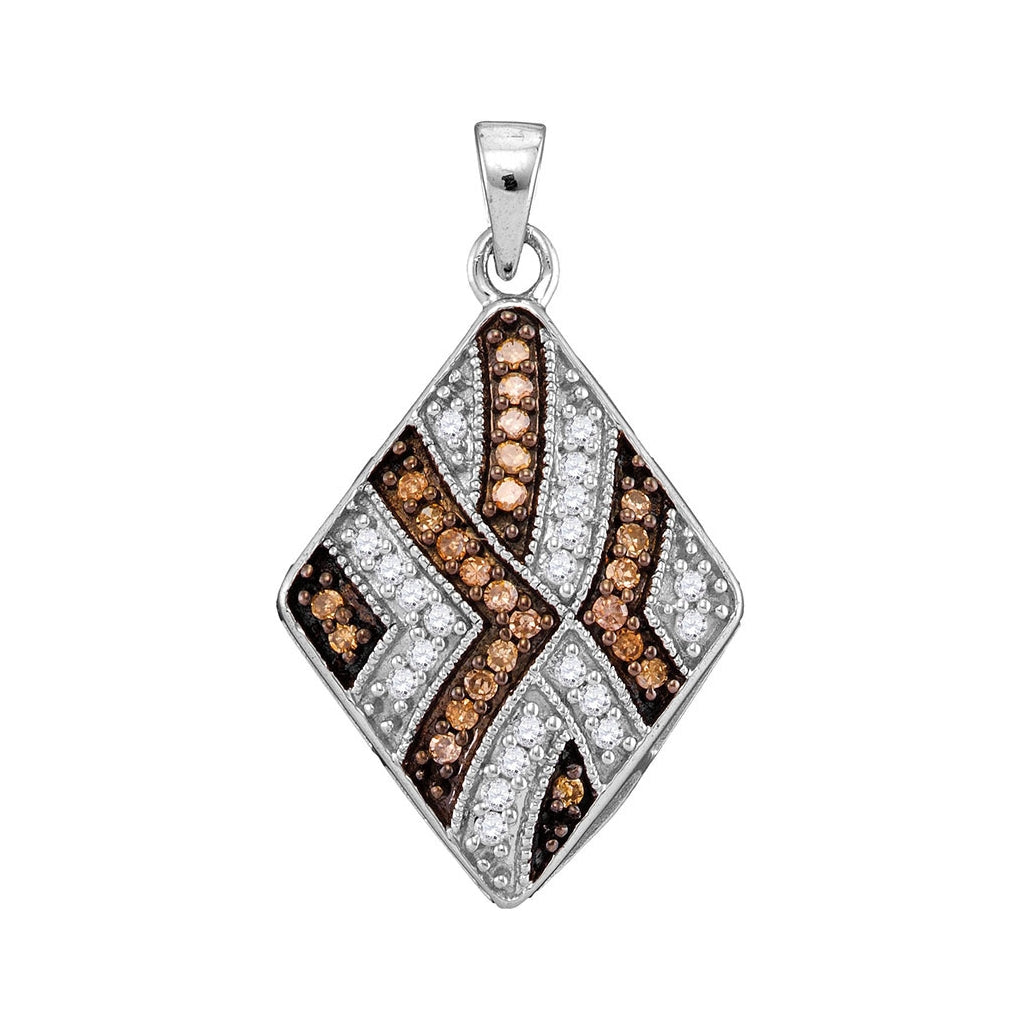 10kt White Gold Womens Round Brown Diamond Square Pendant 1/3 Cttw