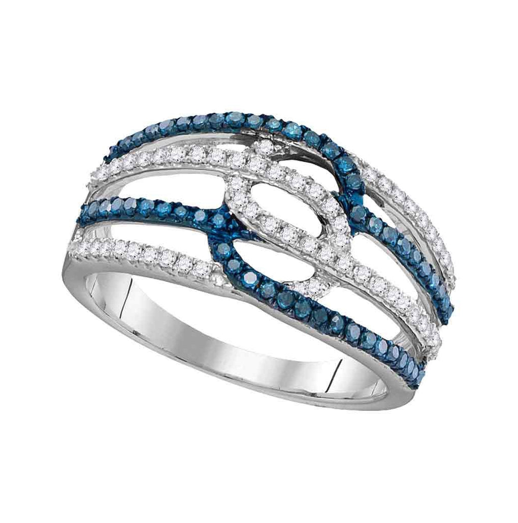 10kt White Gold Womens Round Blue Color Enhanced Diamond Band Ring 1/2 Cttw