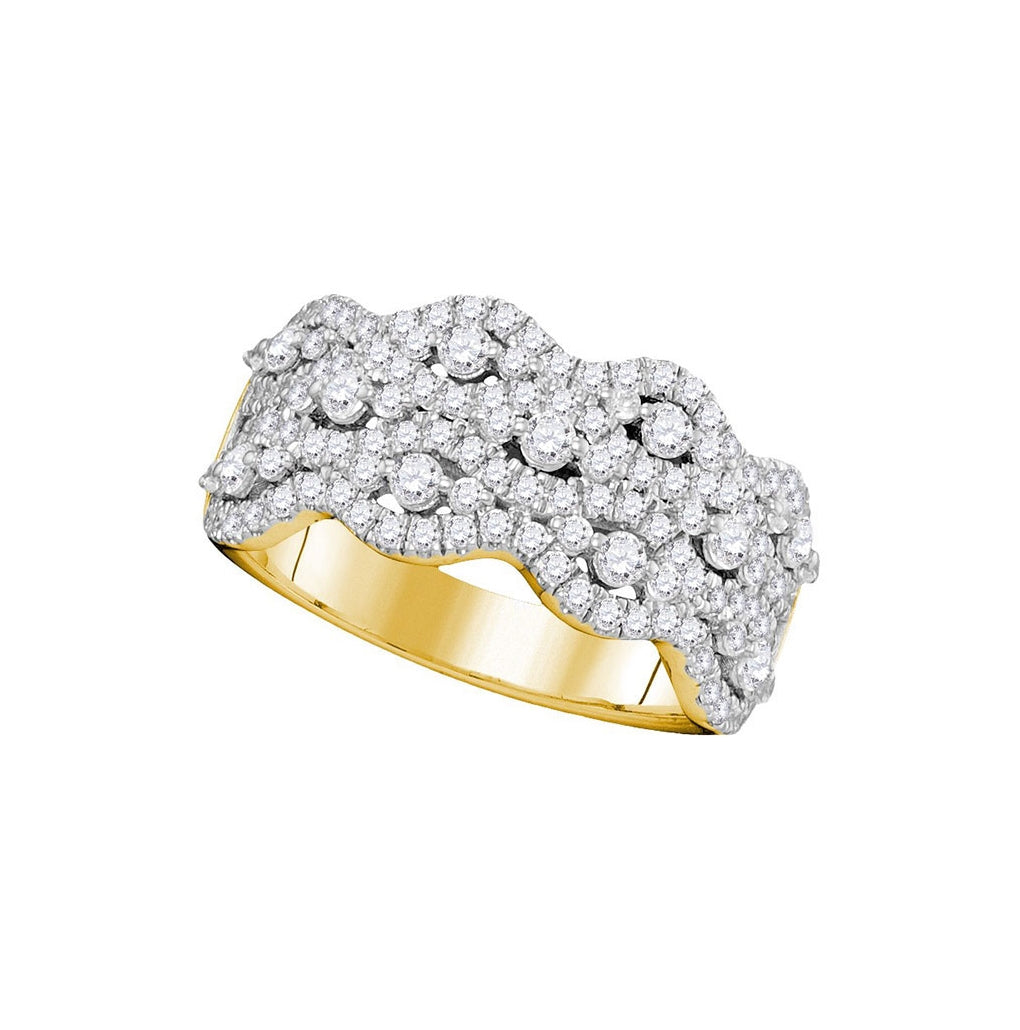 14kt Yellow Gold Womens Round Pave-set Diamond Contoured Strand Cocktail Band 1.00 Cttw