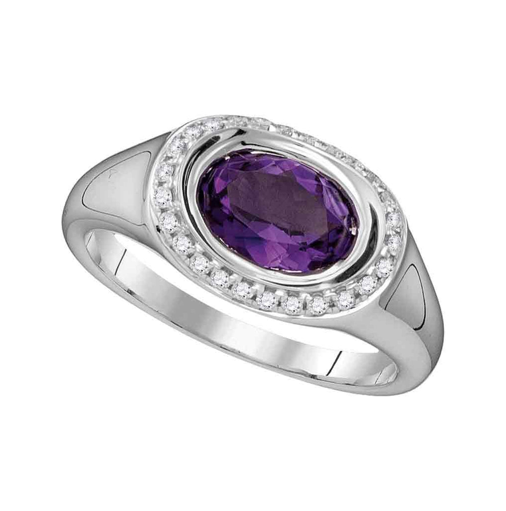 14kt White Gold Womens Oval Amethyst Oval Ring 1.00 Cttw