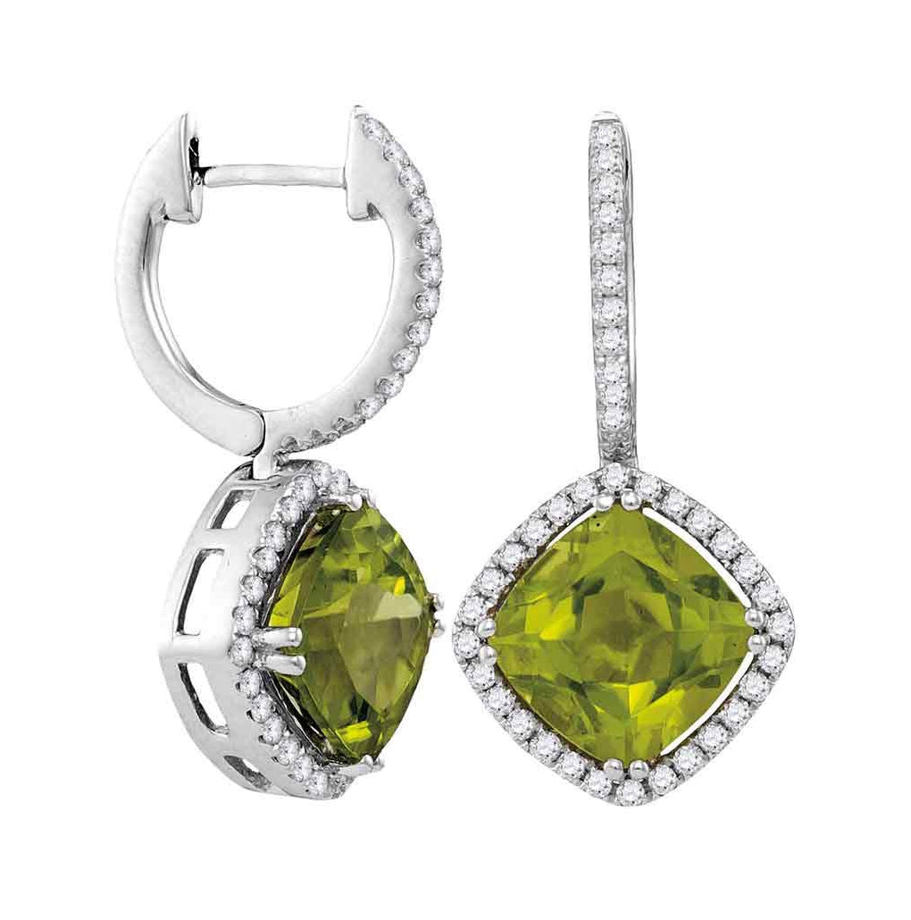 14kt White Gold Womens Princess Peridot Solitaire Diagonal Square Diamond Frame Earrings 2.00 Cttw