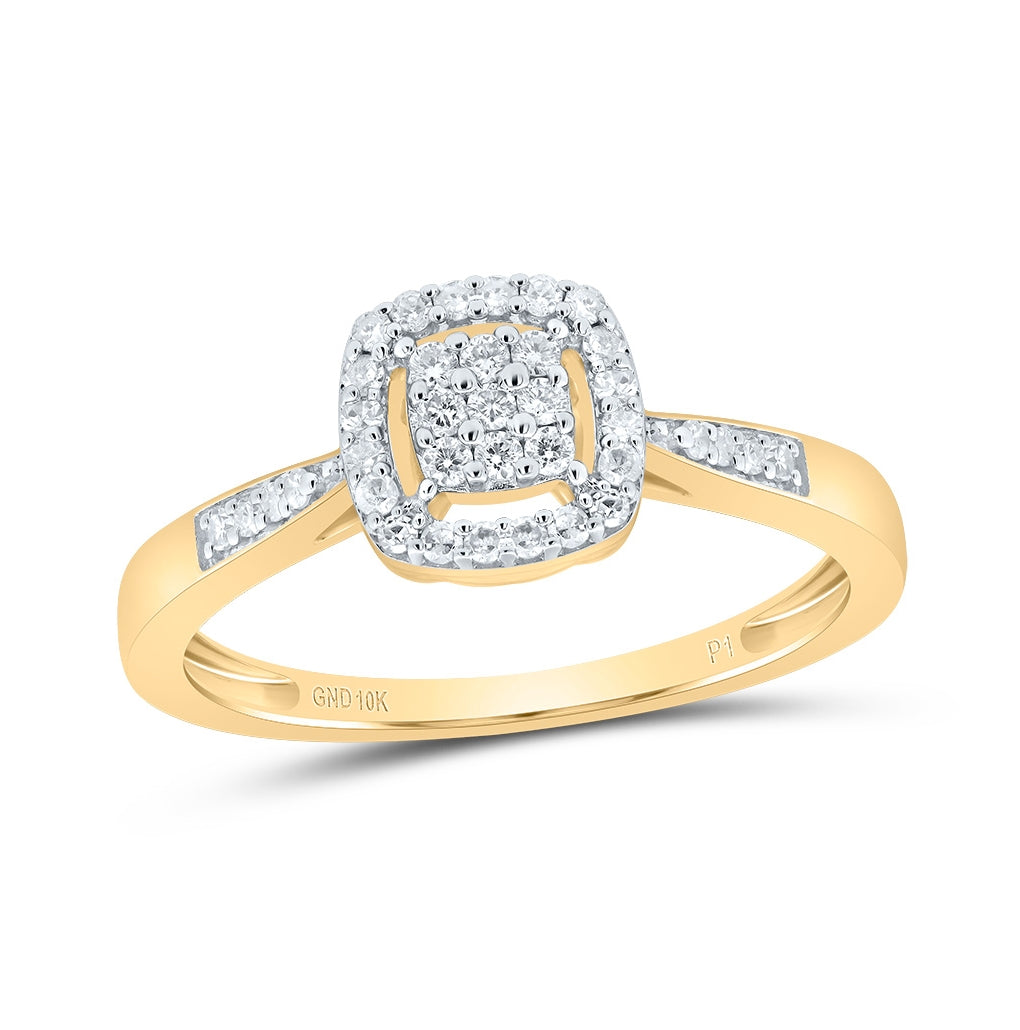 10K Yellow Gold Womens Round Diamond Square Cluster Ring 1/8 Cttw, Womens Size: 5-10