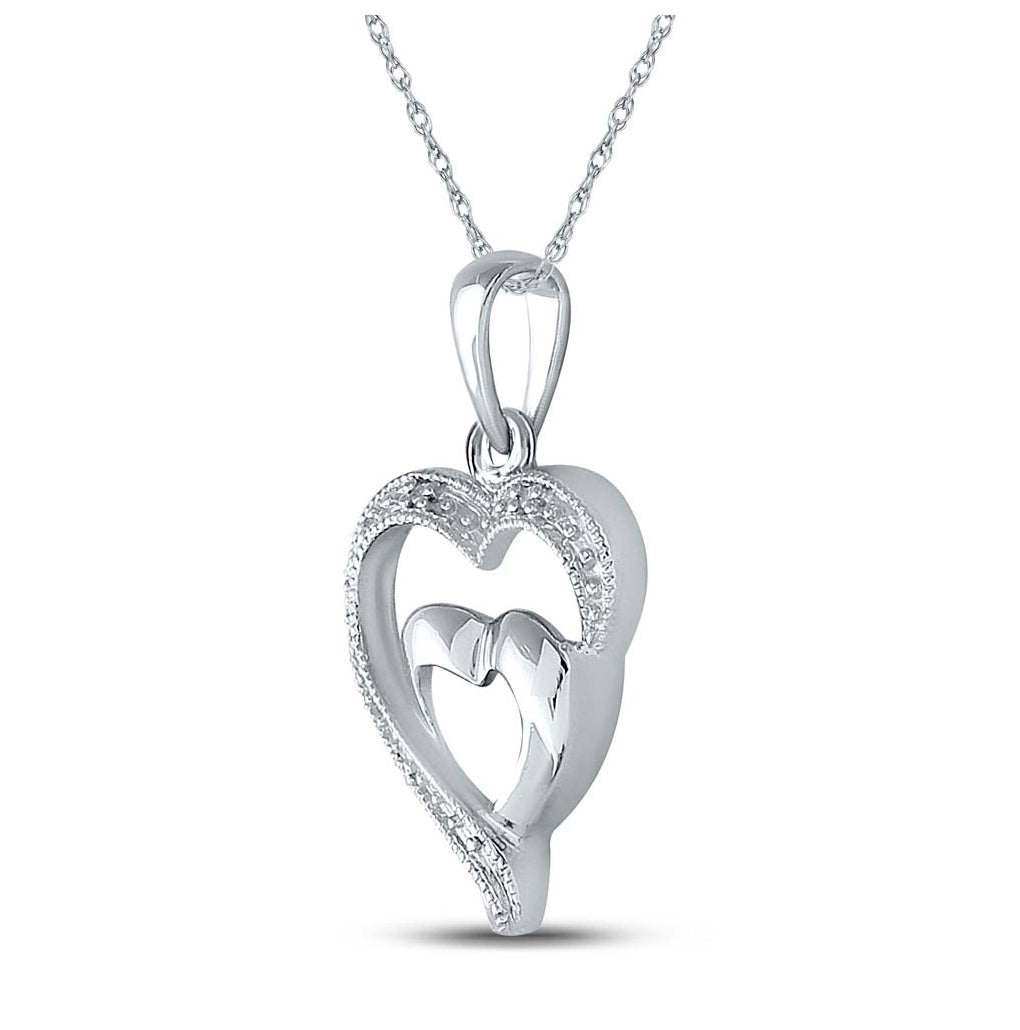 Sterling Silver Womens Round Diamond Heart Pendant .02ctw