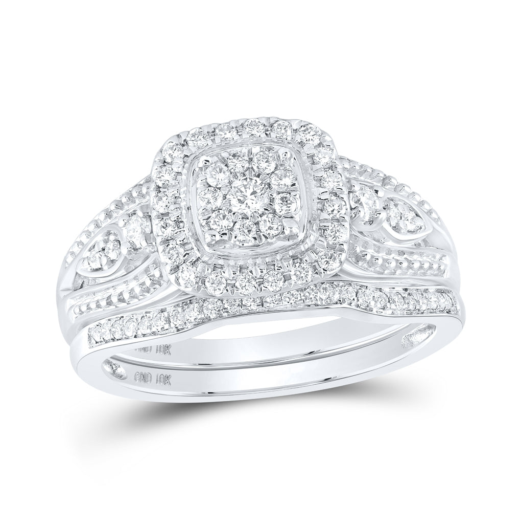 10kt White Gold Womens Round Diamond Bridal Wedding Engagement Ring Band Set 3/8 Cttw