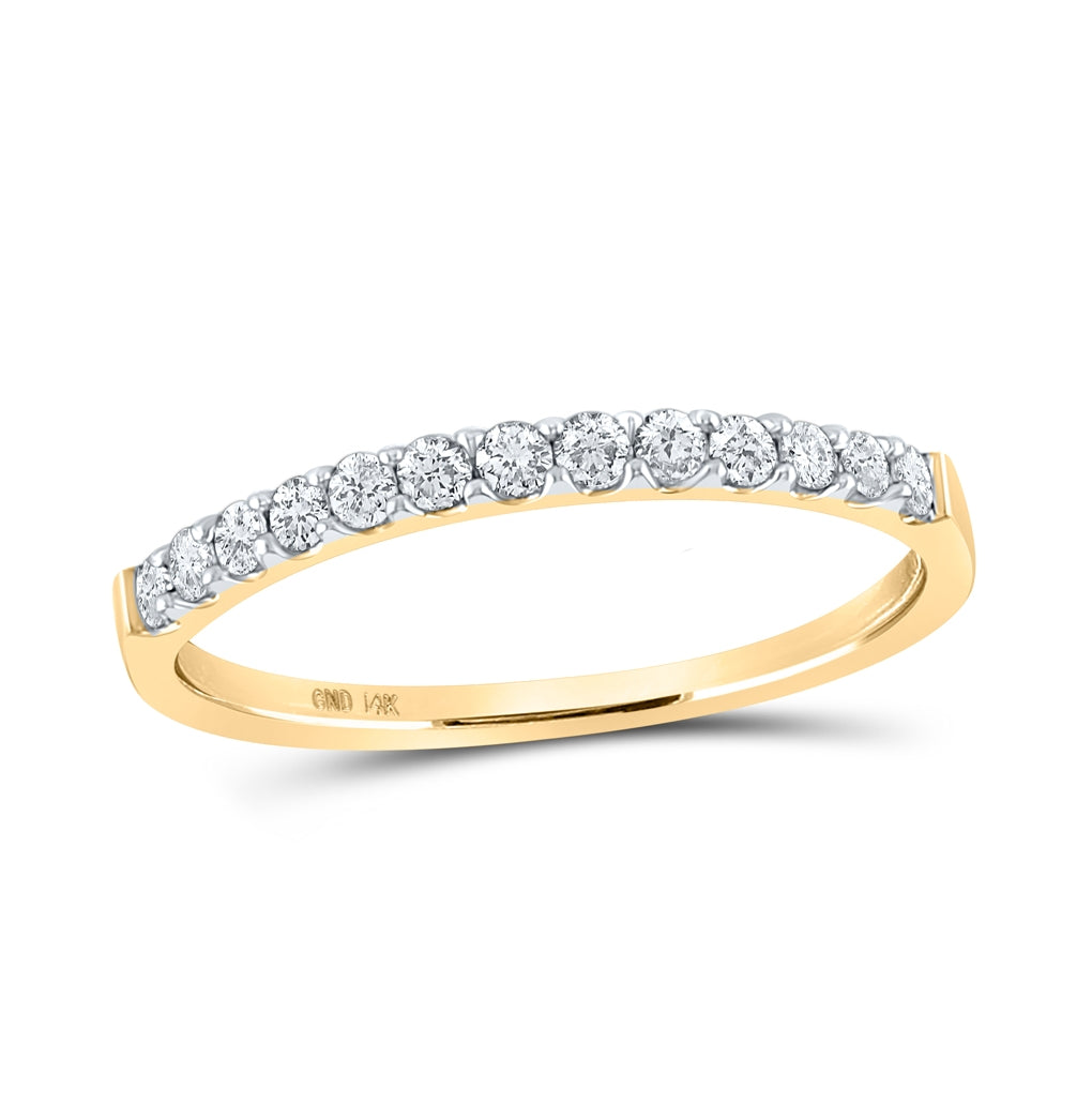 14K Yellow Gold Womens Round Diamond Slender Wedding Anniversary Band 1/4 Cttw, Womens Size: 5-10