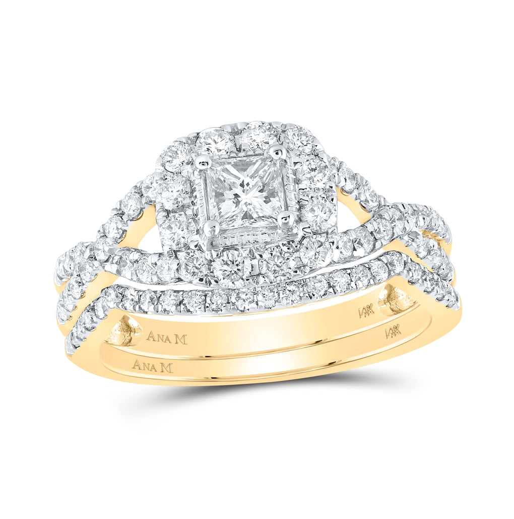 14K Yellow Gold Princess Diamond Twist Bridal Wedding Ring Band Set 1 Cttw, Womens Size: 5-10