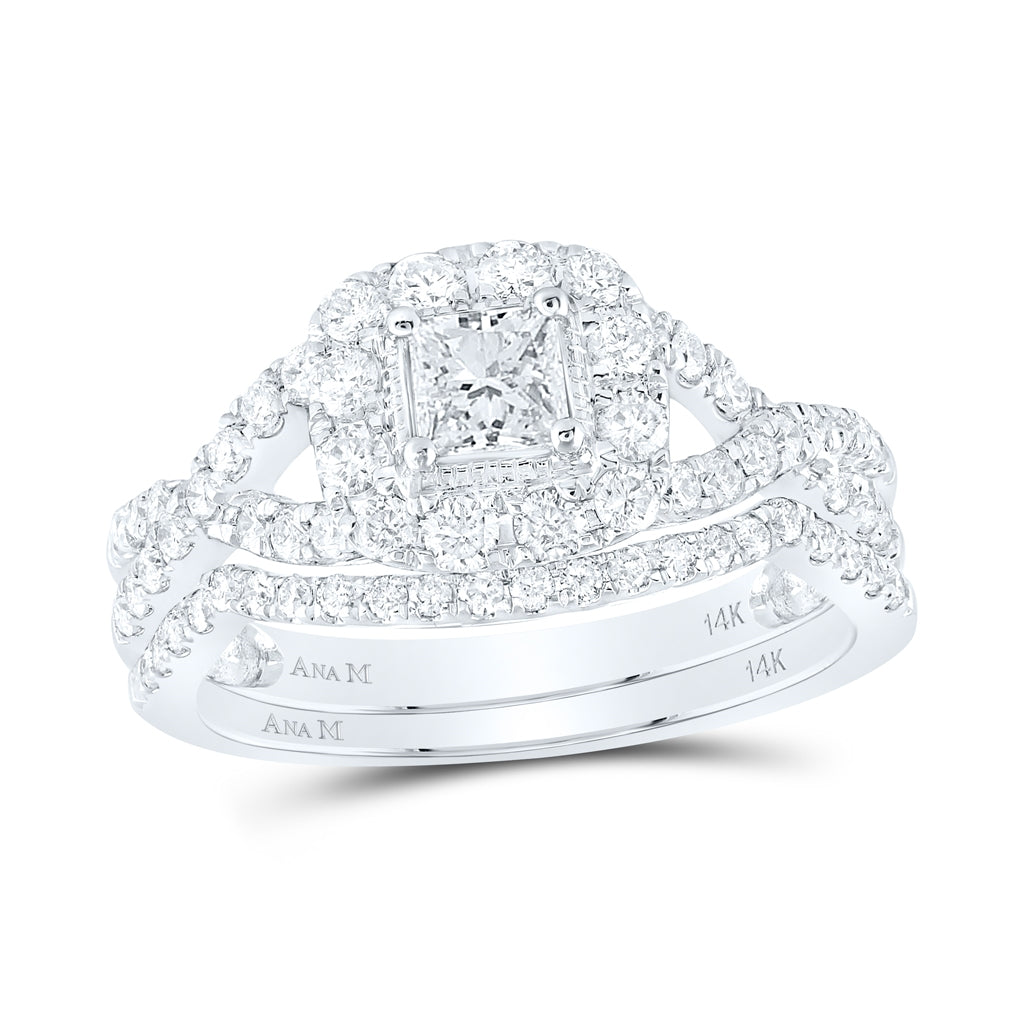 14K White Gold Princess Diamond Twist Bridal Wedding Ring Band Set 1 Cttw, Womens Size: 5-10