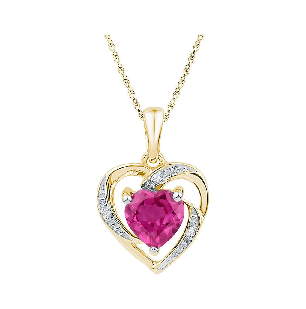 10K Yellow Gold Womens Round Synthetic Pink Sapphire Heart Pendant 1 Cttw