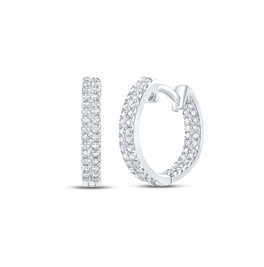 10K White Gold Womens Round Diamond Hoop Earrings 1/5 Cttw, Length: 0.51 In, Width: 0.08 In