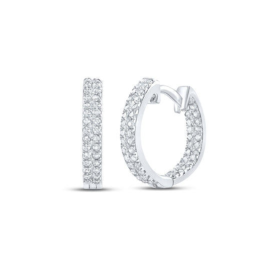 10K White Gold Womens Round Diamond Hoop Earrings 1/5 Cttw, Length: 0.51 In, Width: 0.08 In