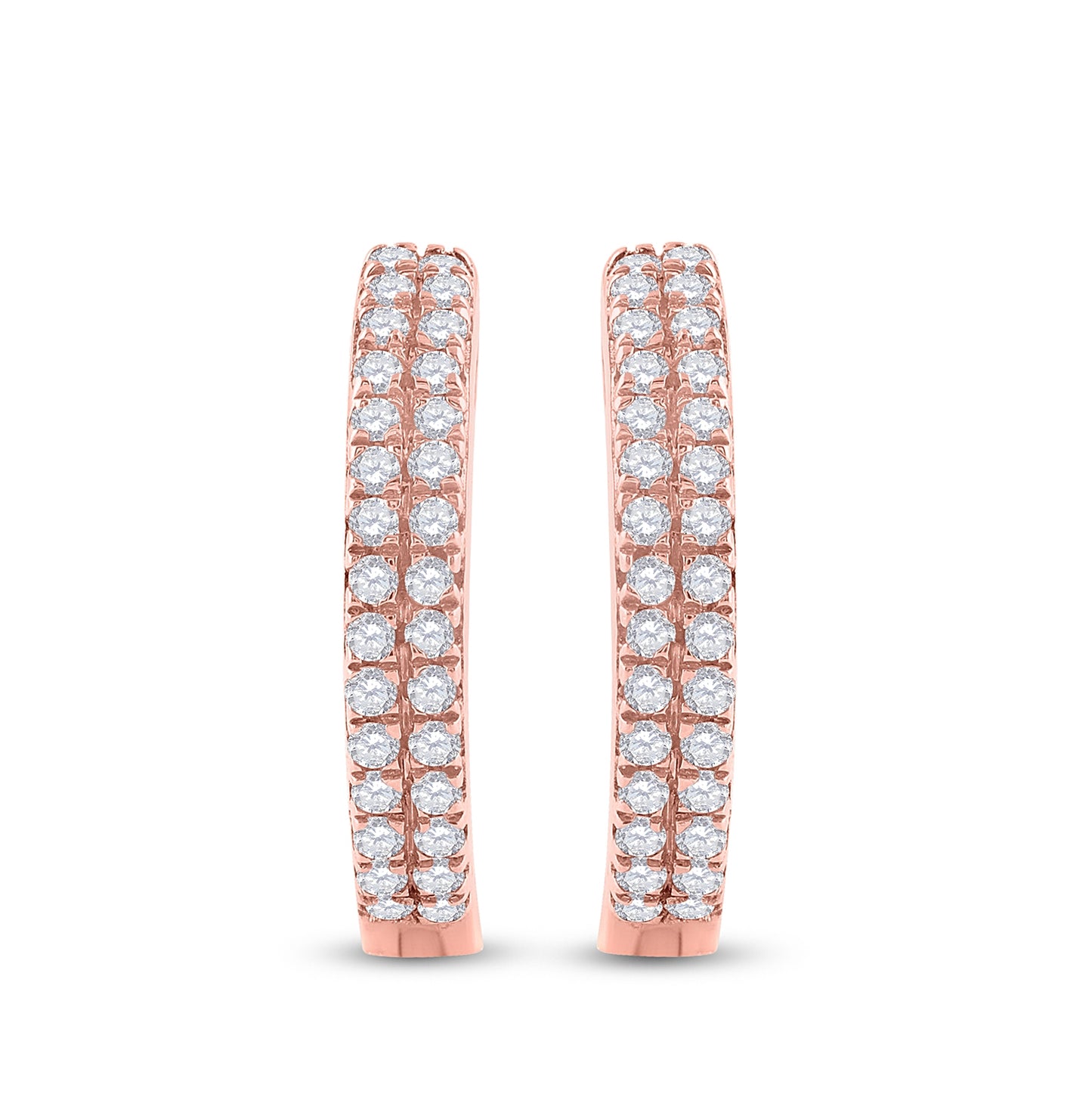 10K Rose Gold Womens Round Diamond Hoop Earrings 1/5 Cttw, Length: 0.51 In, Width: 0.08 In