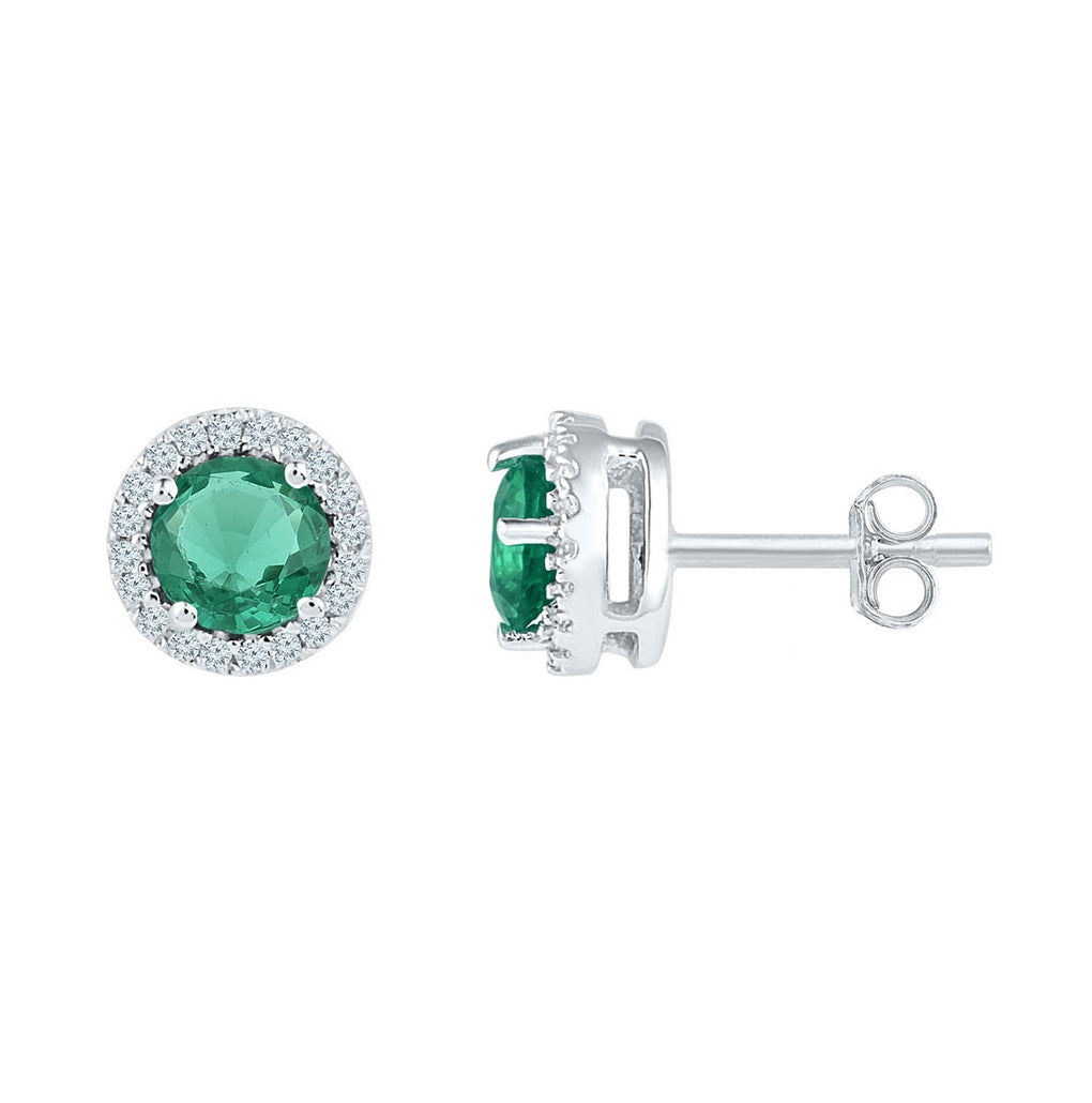 10K White Gold Womens Round Synthetic Emerald Solitaire Stud Earrings 1 Cttw, Length: 0.28 In, Width: 0.28 In