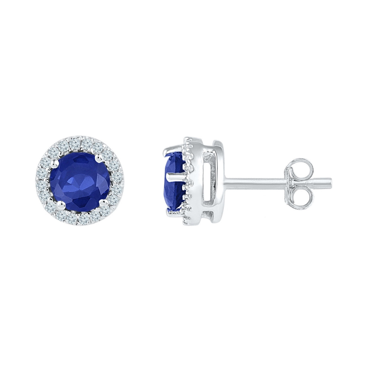 10K White Gold Womens Round Synthetic Blue Sapphire Diamond Stud Earrings 1-1/2 Cttw, Length: 0.28 In, Width: 0.28 In